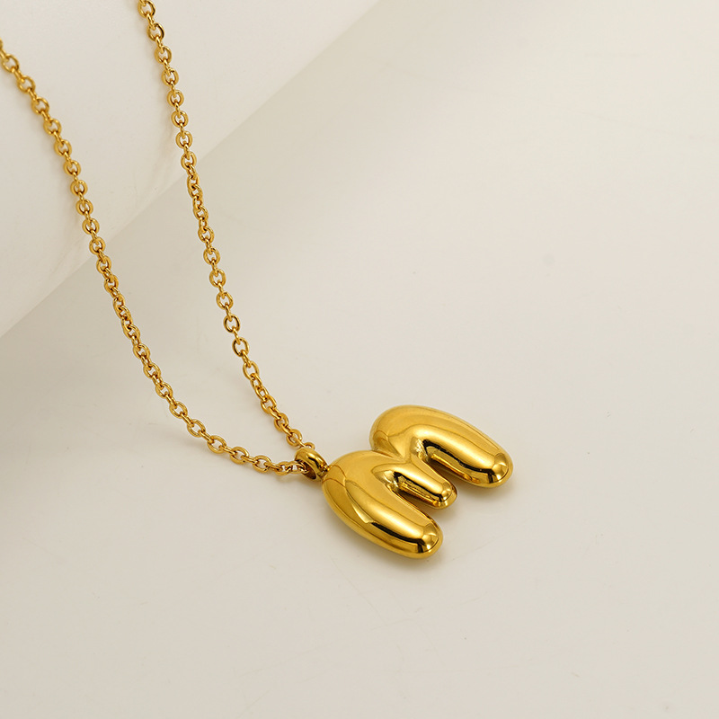 Gold color / 1 Piece Simple Series Daily Letter M Titanium Steel  Gold Color Unisex Pendant Necklaces Picture13